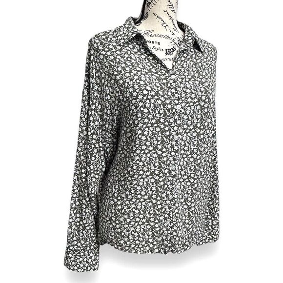MNG by Mango Green Floral Button Down Top Long Sleeve Cottagecore Academia Sz 8 - Picture 4 of 8